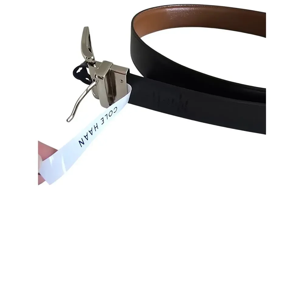 Men’s Cole Hann XL 42-44 Reversible Leather Belt Black Brown Dress Casual Silver